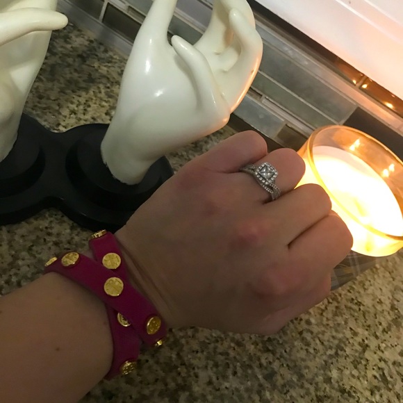 Tory Burch Jewelry - Tory Burch Pink Double Wrap Stud Logo Bracelet